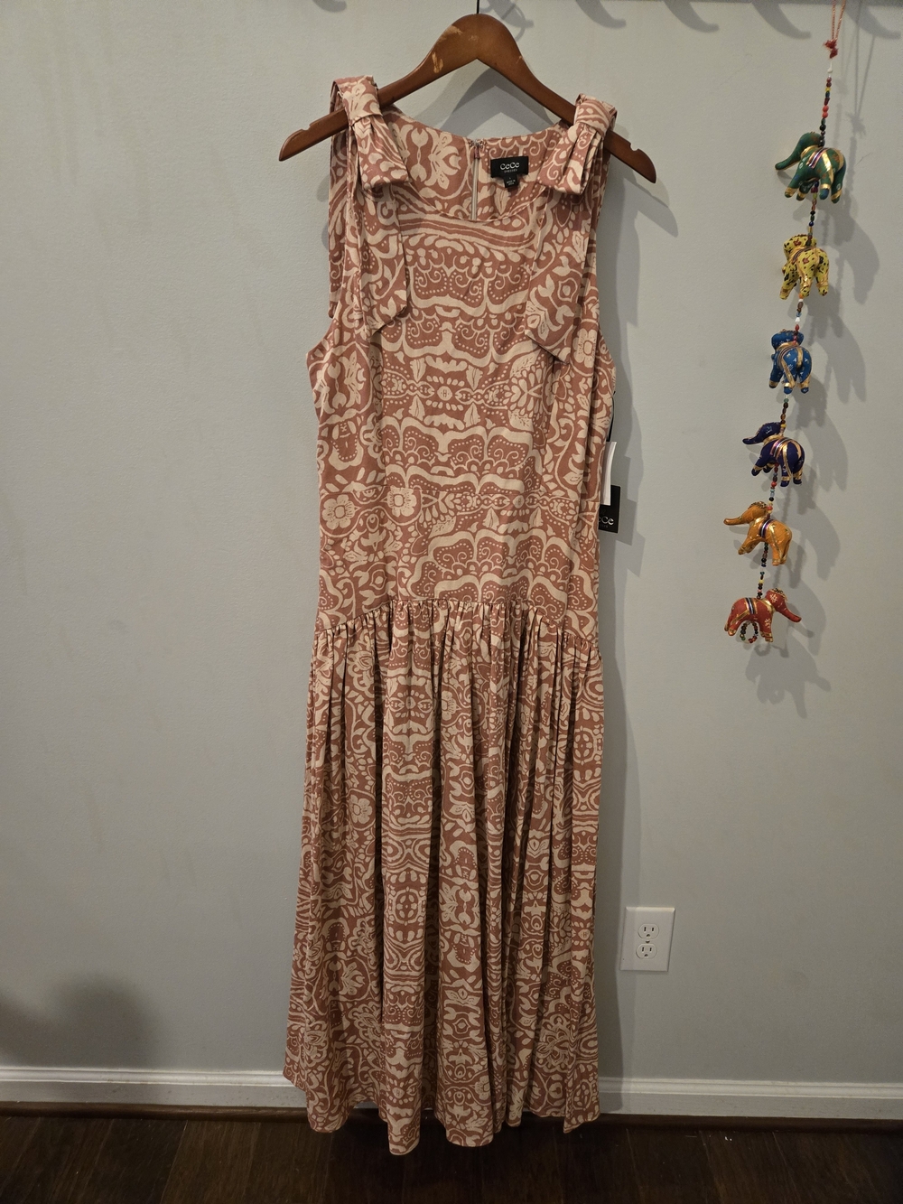 CeCe Blush and Cream Printed Tie-Shoulder Maxi Dress
